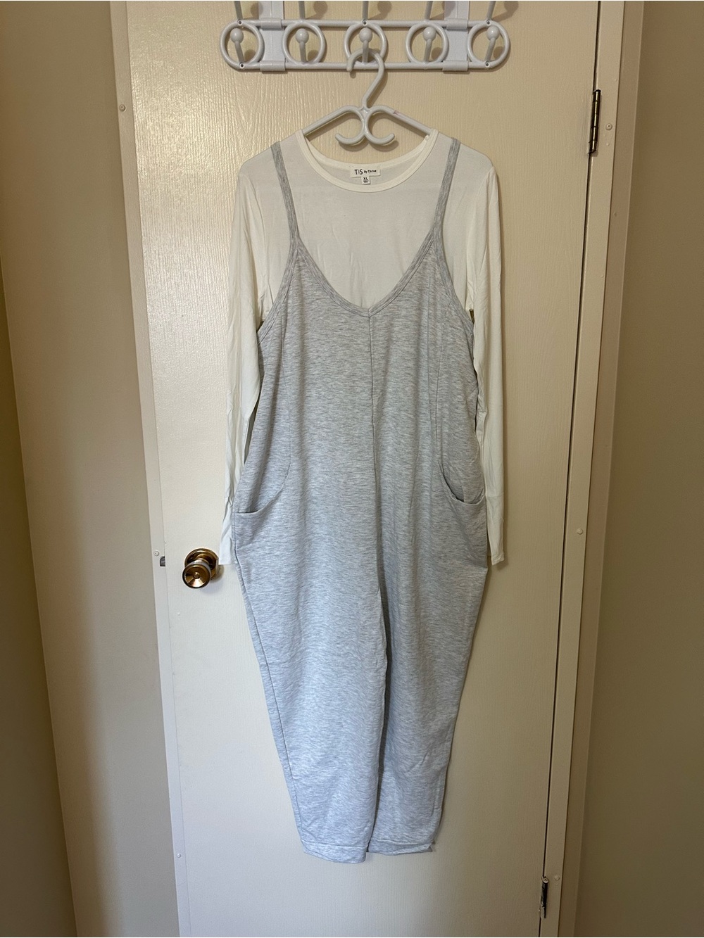 Light Gray Sleeveless Jumpsuit Over Tee